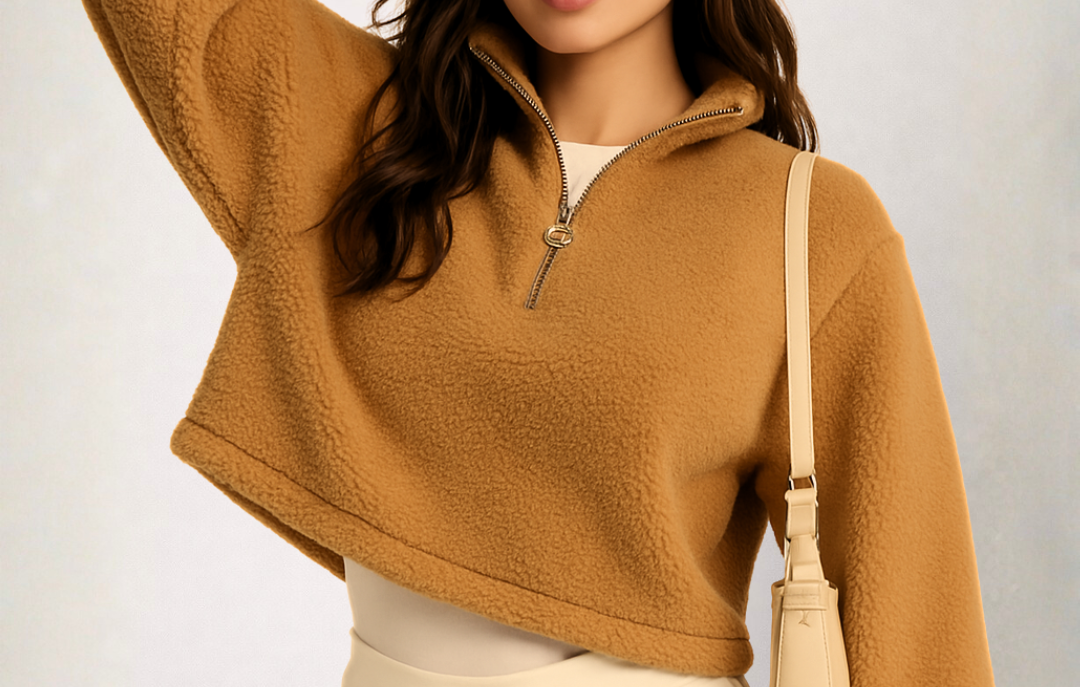 Polar Crop Quarter Zip - Camel