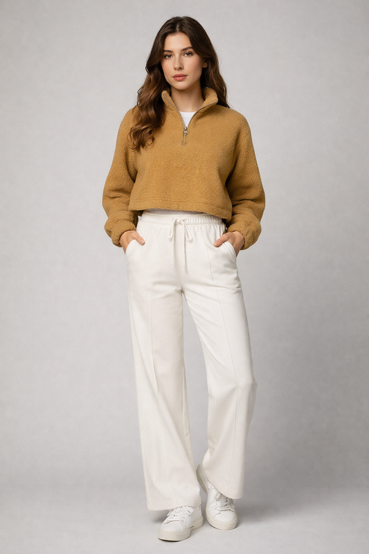 Polar Crop Quarter Zip - Camel